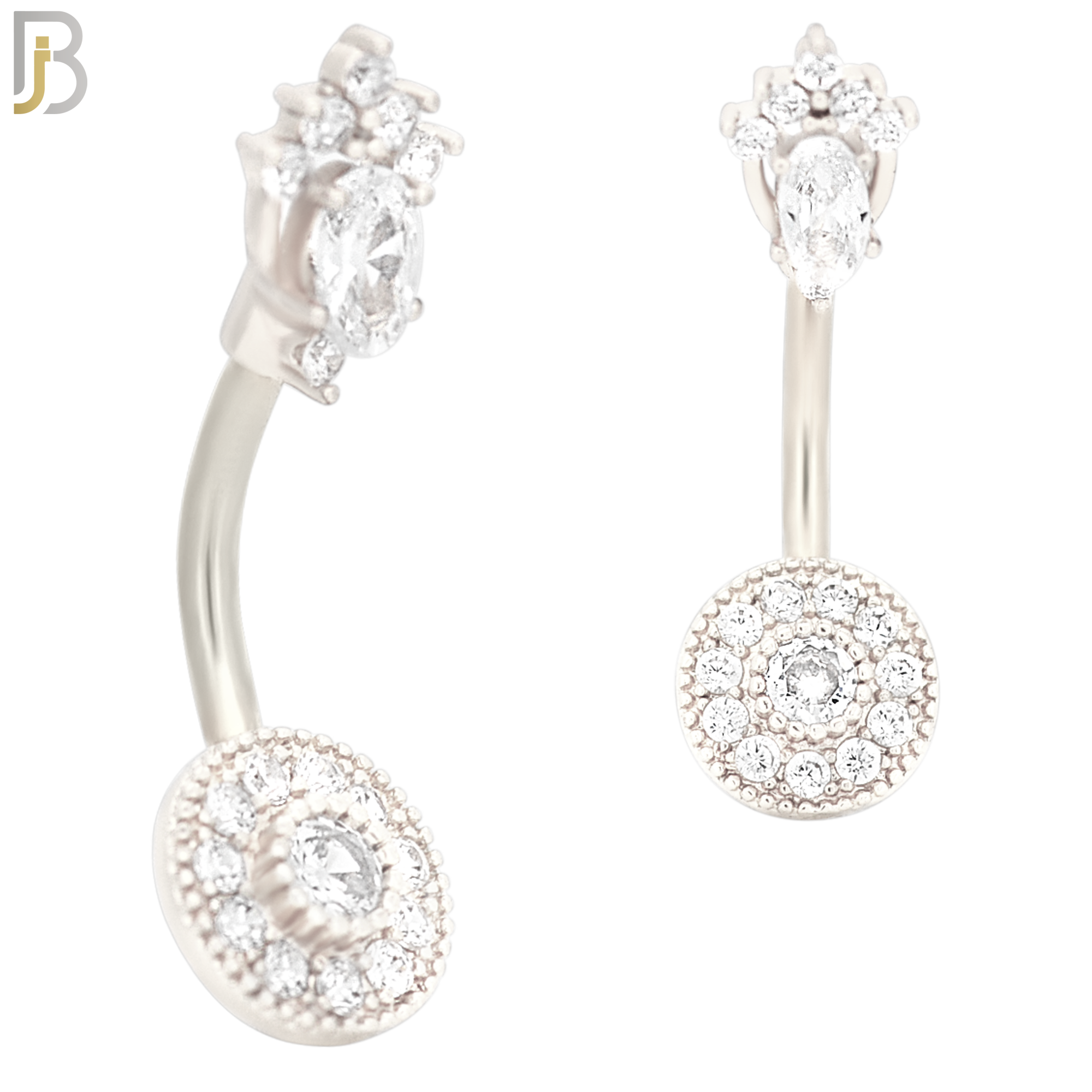 NB27 - 316L Stainless Steel Round with CZ and Top Crown  Banana Belly Navel Ring image 1