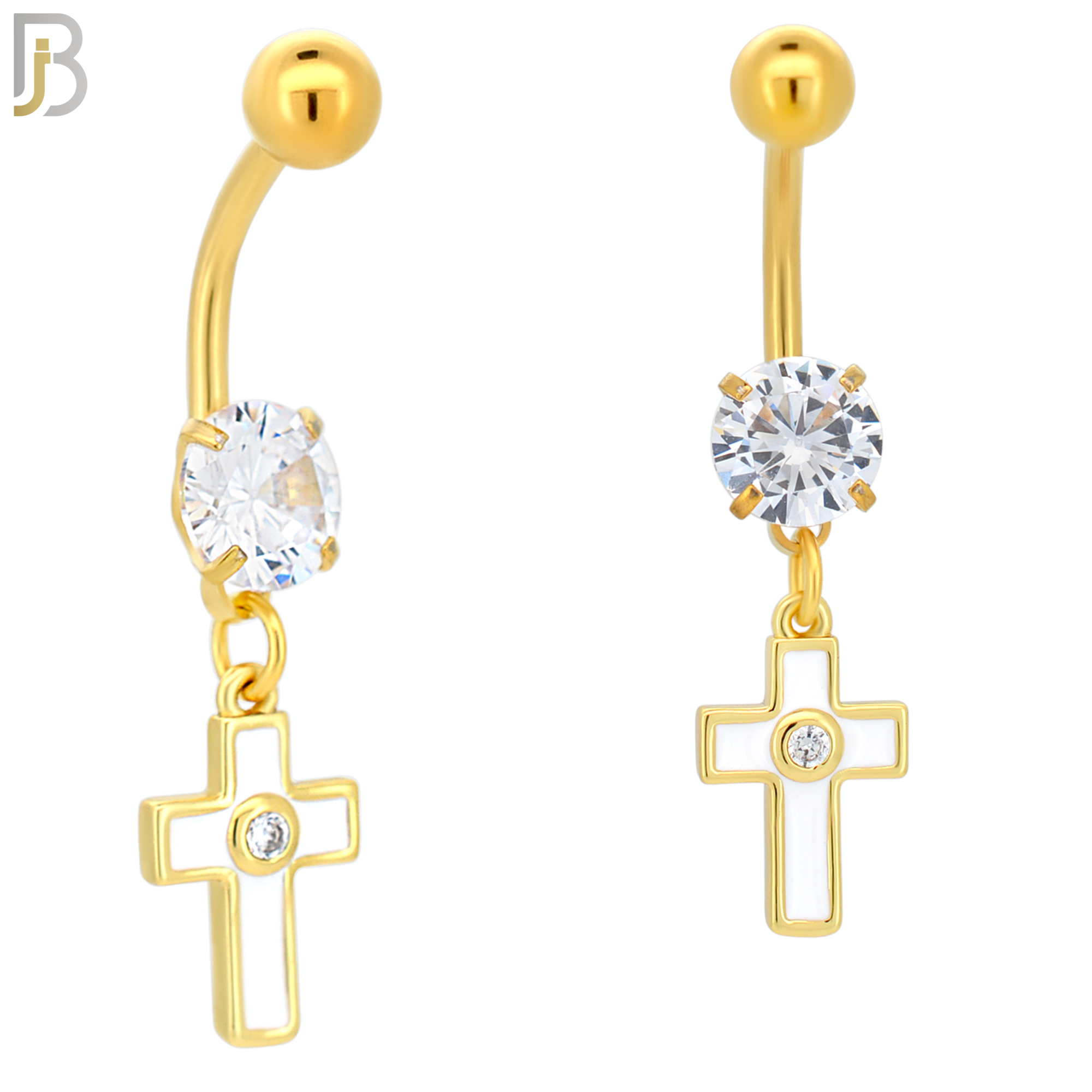 N015 - Belly Ring Jewelry 316L Stainless Steel Dangling Cross with Bezel Zircon Design with 5mm Screw Ball image 3