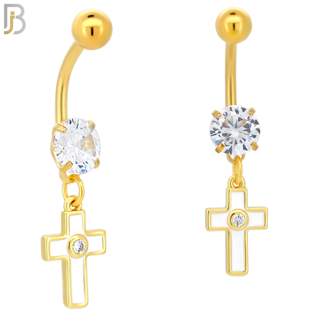 N015 - Belly Ring Jewelry 316L Stainless Steel Dangling Cross with Bezel Zircon Design with 5mm Screw Ball image 3