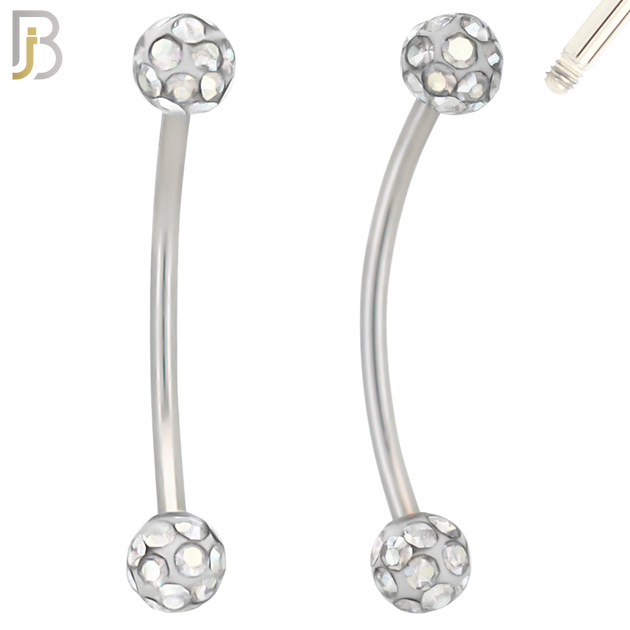 EC05S16-14 - 16g Thickness 316L Surgical Steel Snake Eye 14mm Long Curved Barbell Coated Multi Zircon Externally Threaded (PACK OF 4) image 6