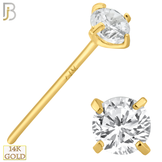 14-NR02L - 14k Solid  Gold Prong Setting  Round Lab Diamond Nose Stud Bend-it Yourself, Nose Straight image