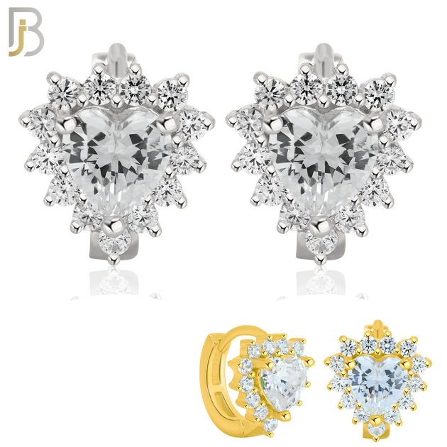 925-ES275- .925 Sterling Silver Heart Prong Multi Zircon Design Huggies Hoops Earrings Stud image 0