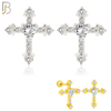 925-ES269 - Screw Ball Back - .925 Sterling Silver Cross with Prong Set Heart Shaped Zircon Center Stone Earrings Stud image 0