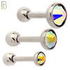 TB118SA - 316L Stainless Steel Bezel with AB Color CZ Tragus/Cartilage Barbell (PACK OF 6) image 0