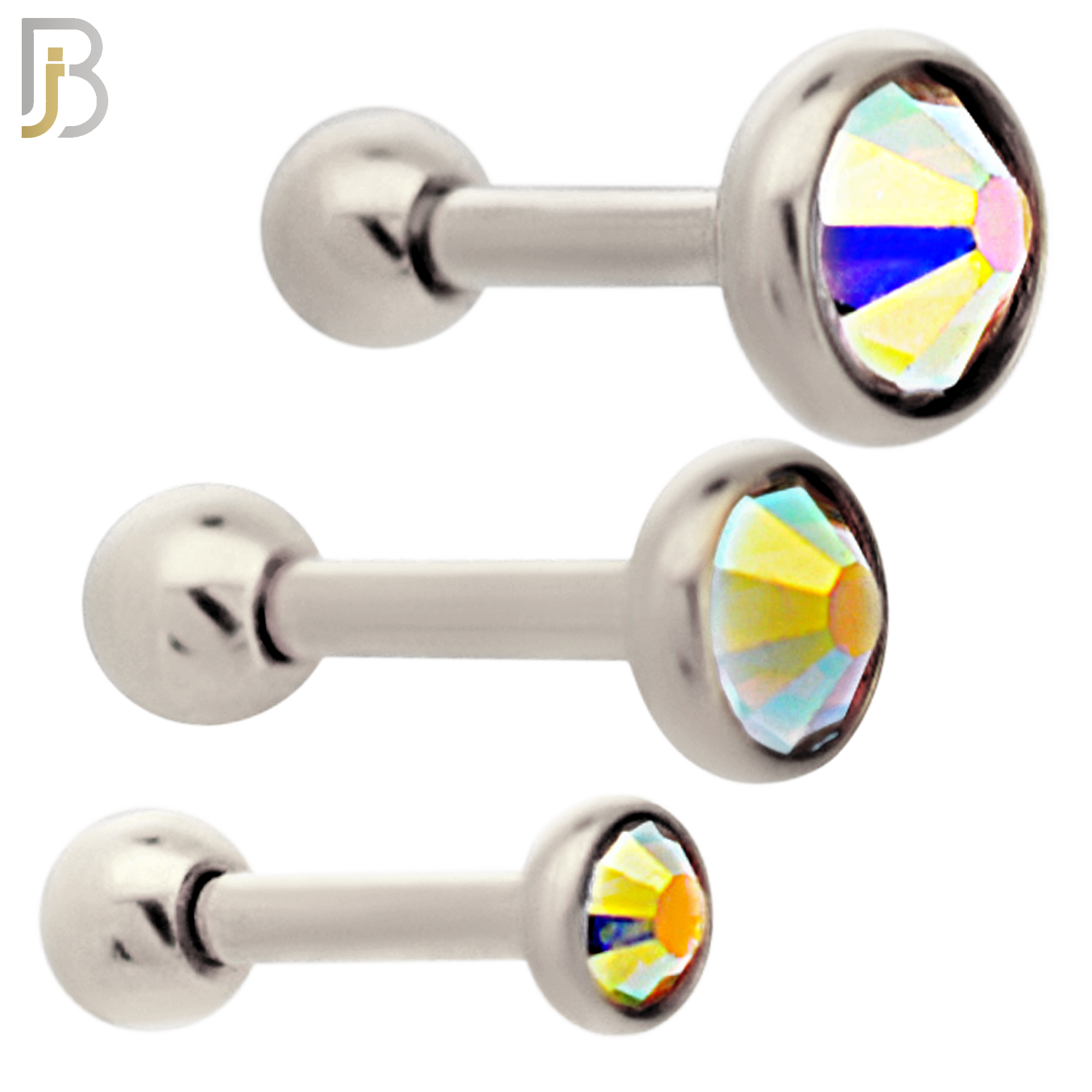 TB118SA - 316L Stainless Steel Bezel with AB Color CZ Tragus/Cartilage Barbell (PACK OF 6) image 0