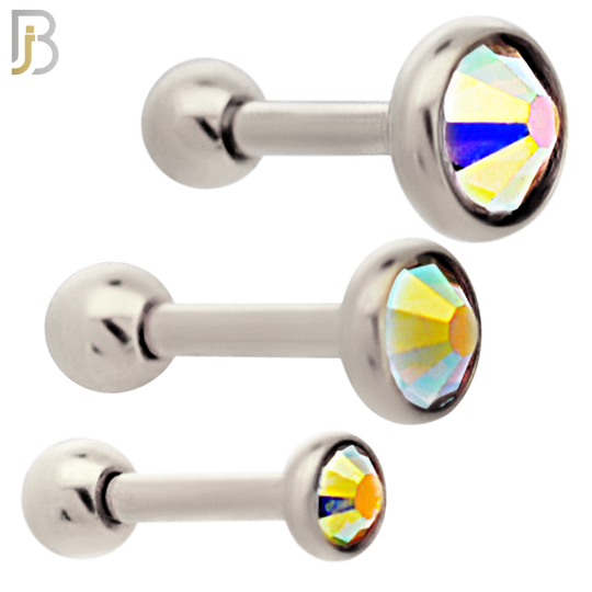 TB118SA - 316L Stainless Steel Bezel with AB Color CZ Tragus/Cartilage Barbell (PACK OF 6) image 0