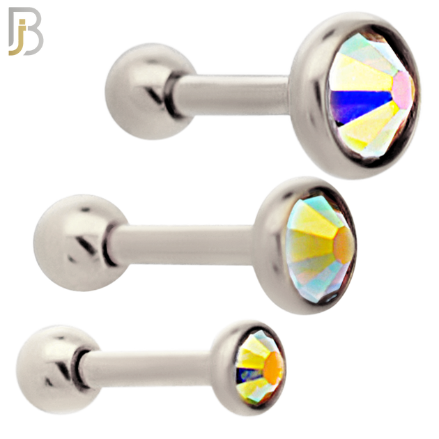 TB118SA - 316L Stainless Steel Bezel with AB Color CZ Tragus/Cartilage Barbell (PACK OF 6) image 0