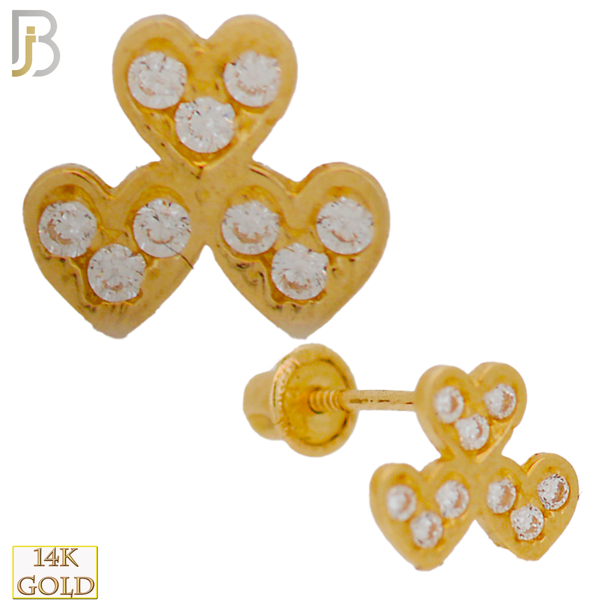 14-ES81 - 14k Solid Gold Three Hearts Triangle with Multi CZ Stud Earrings image 0