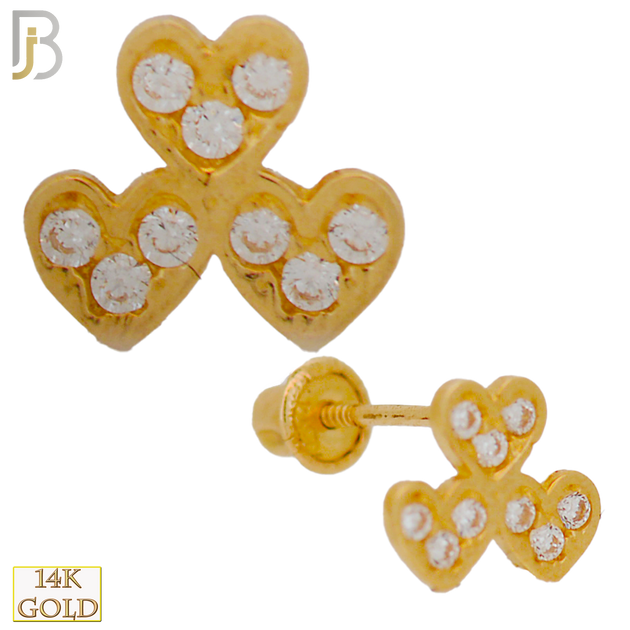 14-ES81 - 14k Solid Gold Three Hearts Triangle with Multi CZ Stud Earrings image 0