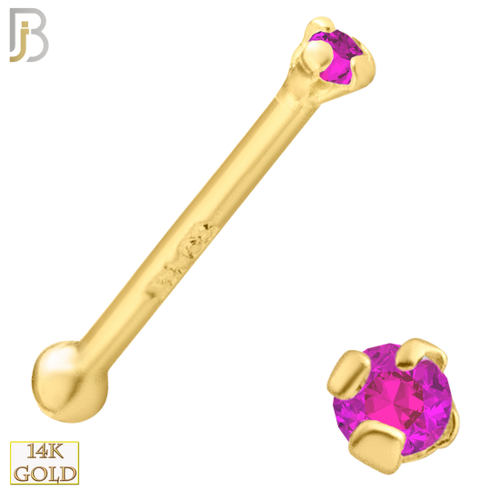 14-NR01YPS-20 - 20g - 14k Yellow Gold Nose Bone with Pink Sapphire in Prong Setting image 1