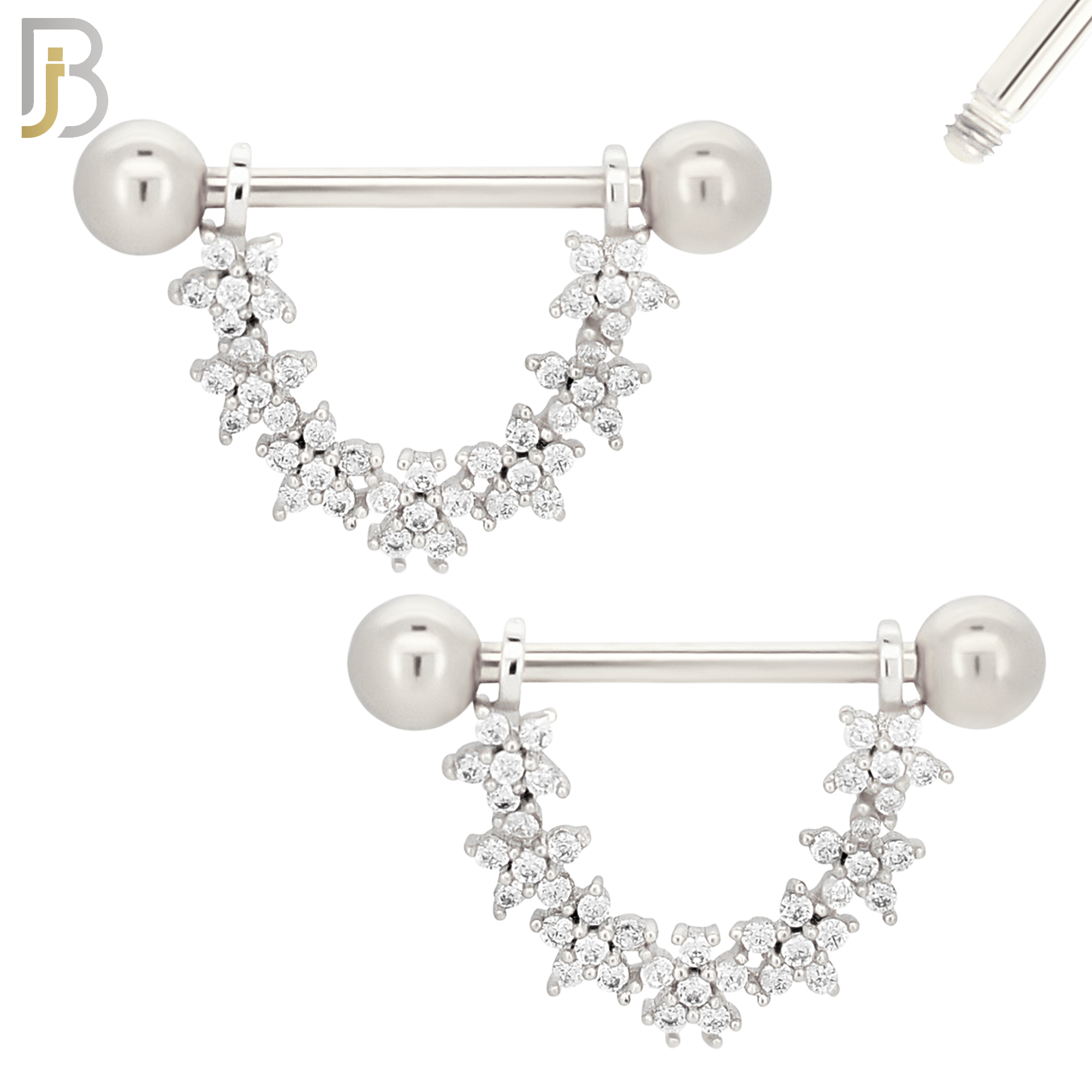 NP25 - 316L Surgical Steel Screw Bar with Vine Flower Zircon Pair image 1