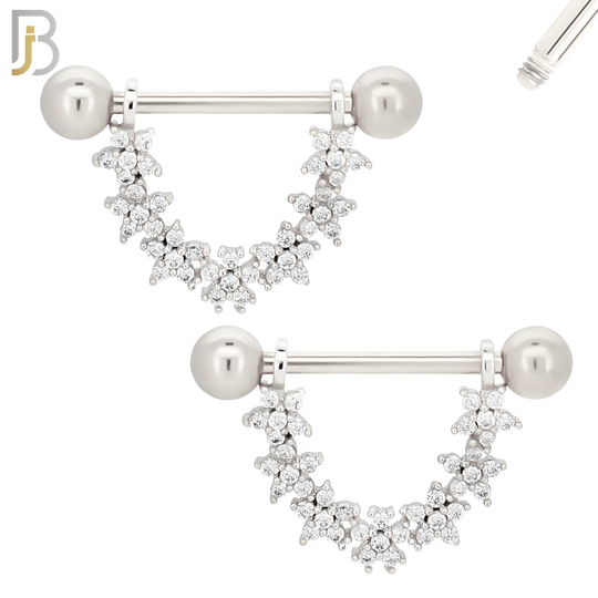 NP25 - 316L Surgical Steel Screw Bar with Vine Flower Zircon Pair image 1