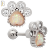TB89 - 316L Stainless Steel Paw Print with Opalite & CZ Gems Tragus/Cartilage Barbell (PACK OF 6) image 1