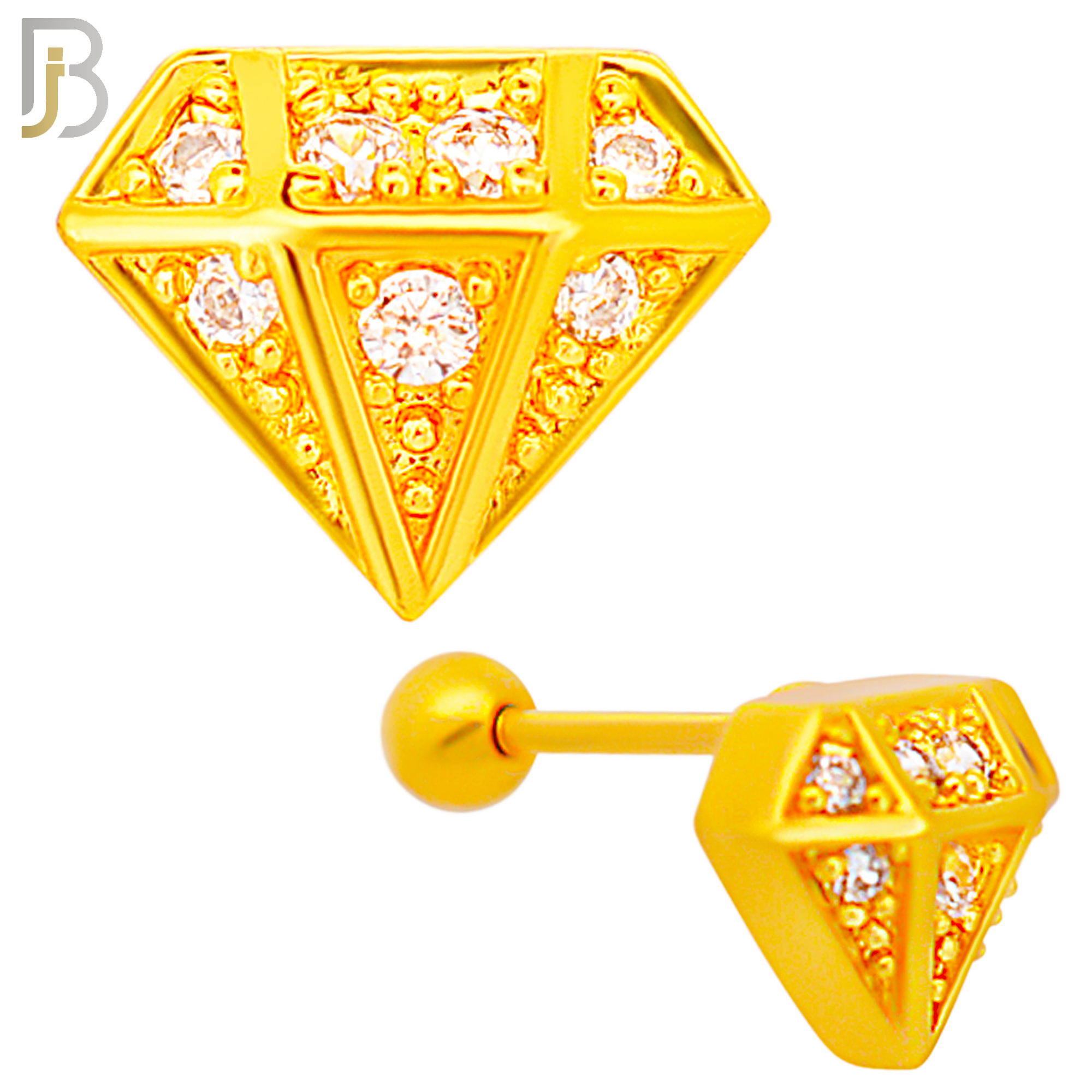 TB86 - 316L Stainless Steel Diamond Shaped with CZ Tragus/Cartilage Barbell (PACK OF 6) image 2
