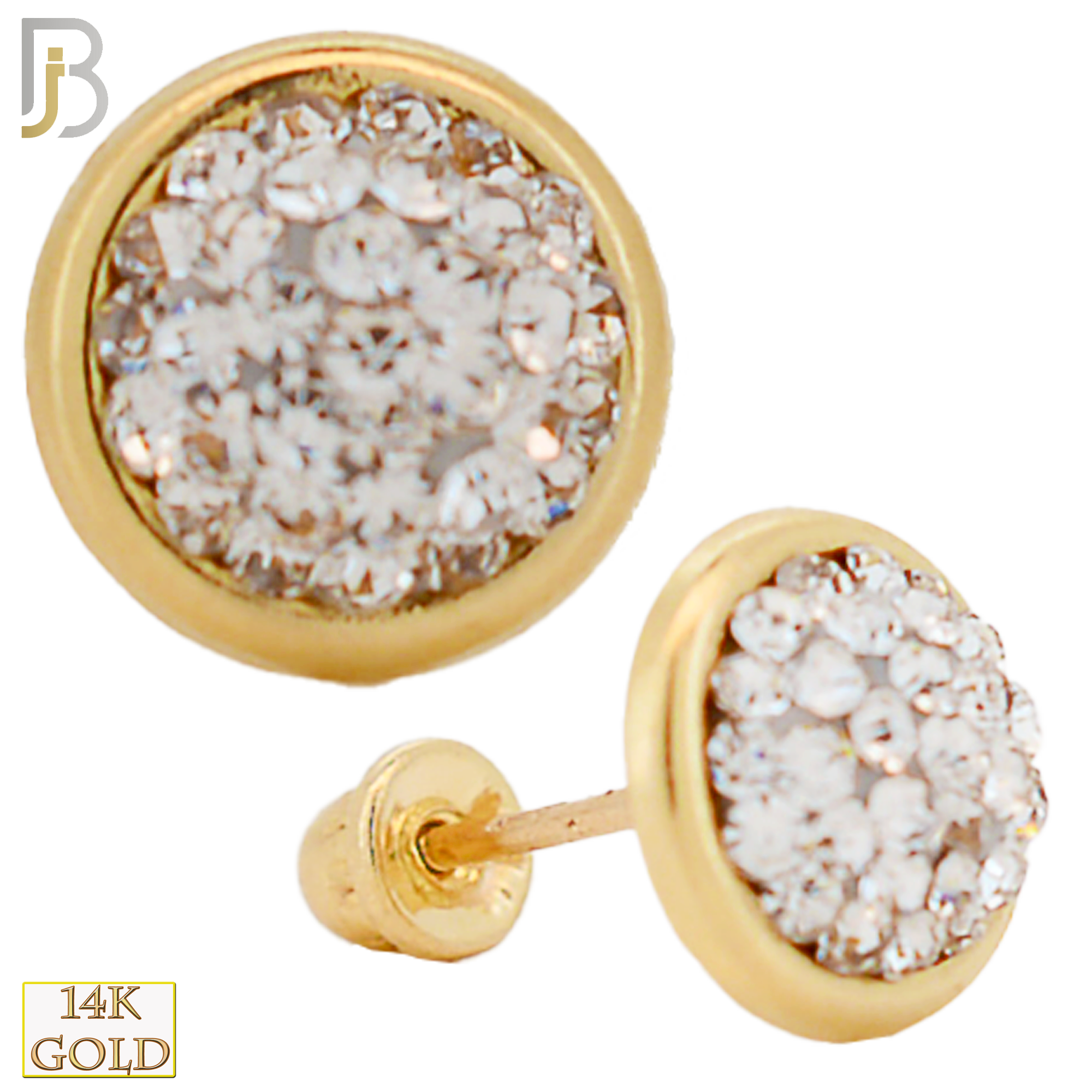 14-ES52 - 14k Solid Gold Screw Back Gem Cluster in Bezel Setting Stud Earrings image 0