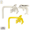925-NR17LGSC - 925 Sterling Silver Dolphin with CZ L Shape Nose Ring (Pack of 6) - Rhodium Plated and Yellow Gold Plated image