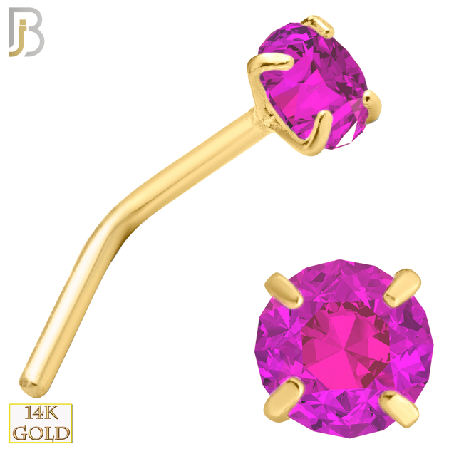 14-NR10CYP - 20g 14k Yellow Gold L-Shaped with Pink Colored CZ image 4