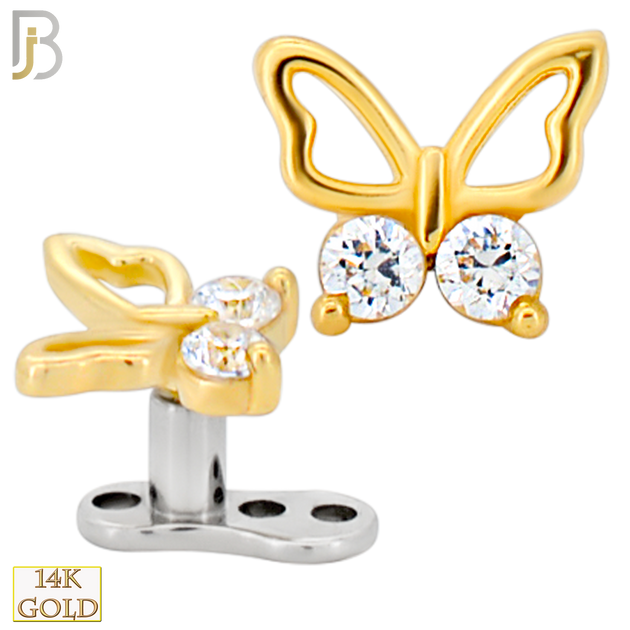14-G23-DM15 - 14k Titanium Anchor and 14k Gold Top Butterfly with Cubic Zirconia Dermal - Internally Threaded image 0
