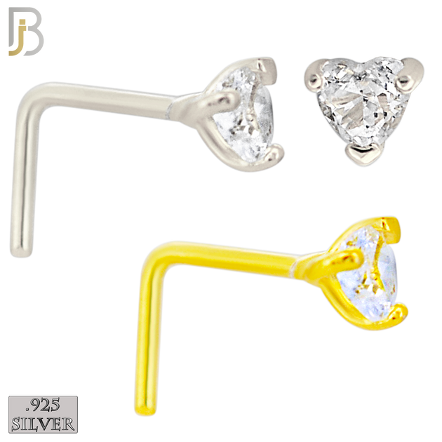925-NR46LGSC - 925 Sterling Silver Heart Shaped CZ in Prog Set L Shape Nose Ring (Pack of 6) image 0
