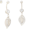N023  - 316L Stainless Steel Dangling Leaf with Zircon Design Belly Ring with 5mm Screw Ball image 1