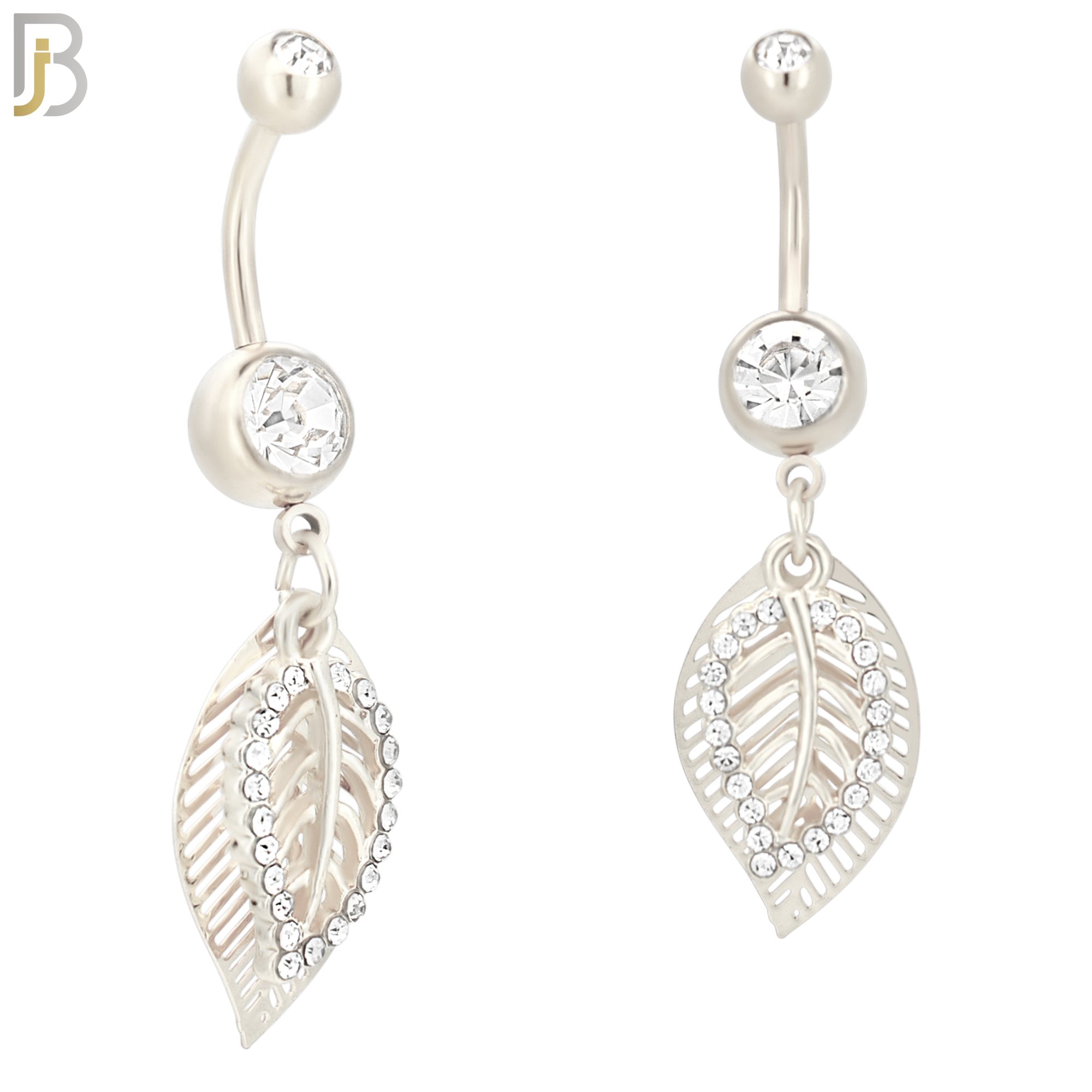 N023  - 316L Stainless Steel Dangling Leaf with Zircon Design Belly Ring with 5mm Screw Ball image 1