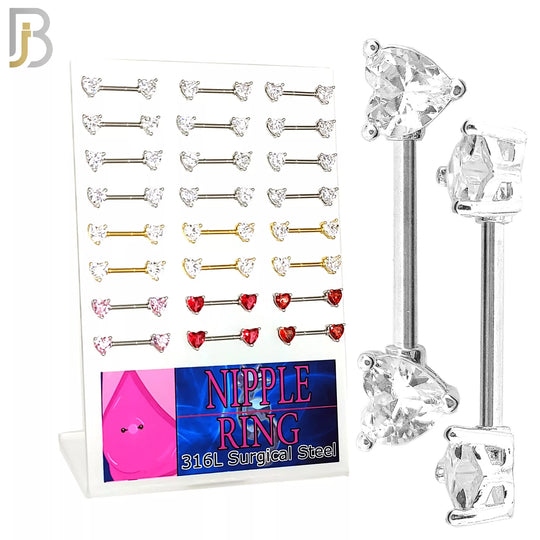 PK-NP03 - 316L Surgical Steel Screw Prong Setting Heart Zircon Pack of 12 Pairs image 0