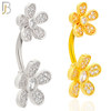NB78 - 316L Stainless Steel Banana Belly Ring with Double Flower with Multi Cubic Zirconia image 0