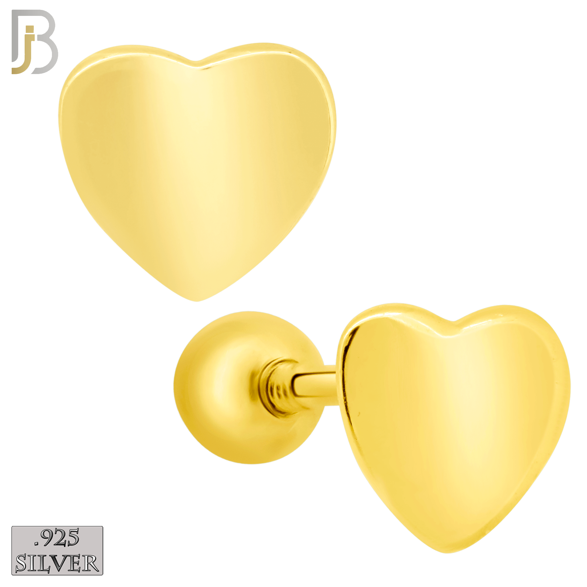 925-ES203 - Screw Ball Back - .925 Sterling Silver Plain Heart Design Earring Stud image 2