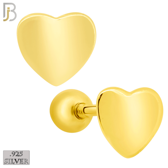 925-ES203 - Screw Ball Back - .925 Sterling Silver Plain Heart Design Earring Stud image 2