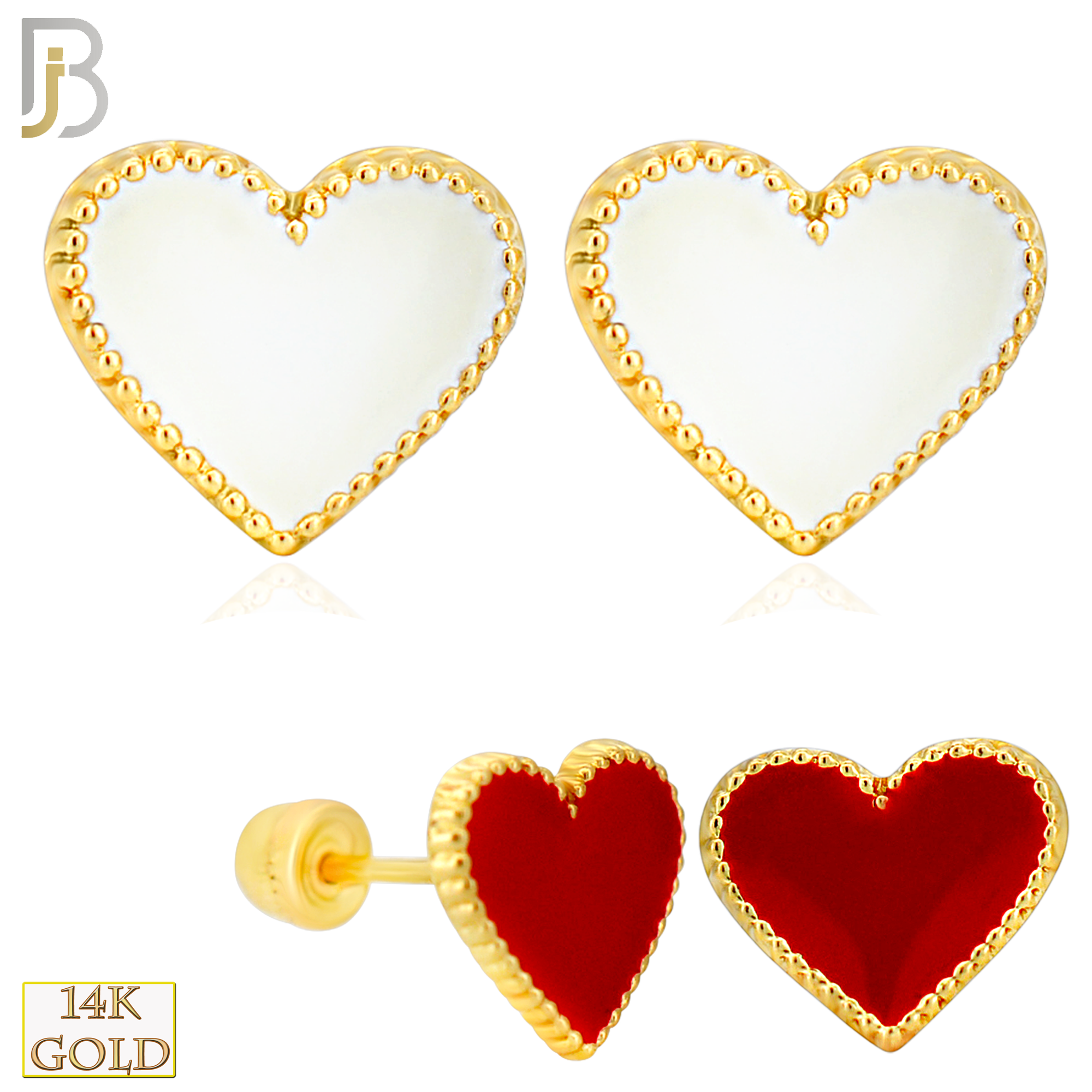 14-ES251 - 14k Yellow Gold Enamel Heart Earrings with Screw Backing image 0