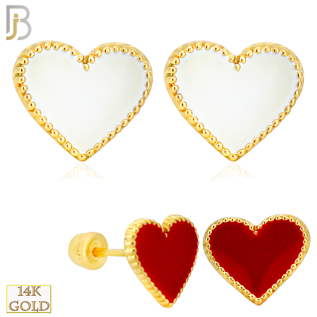 14-ES251 - 14k Yellow Gold Enamel Heart Earrings with Screw Backing image 0