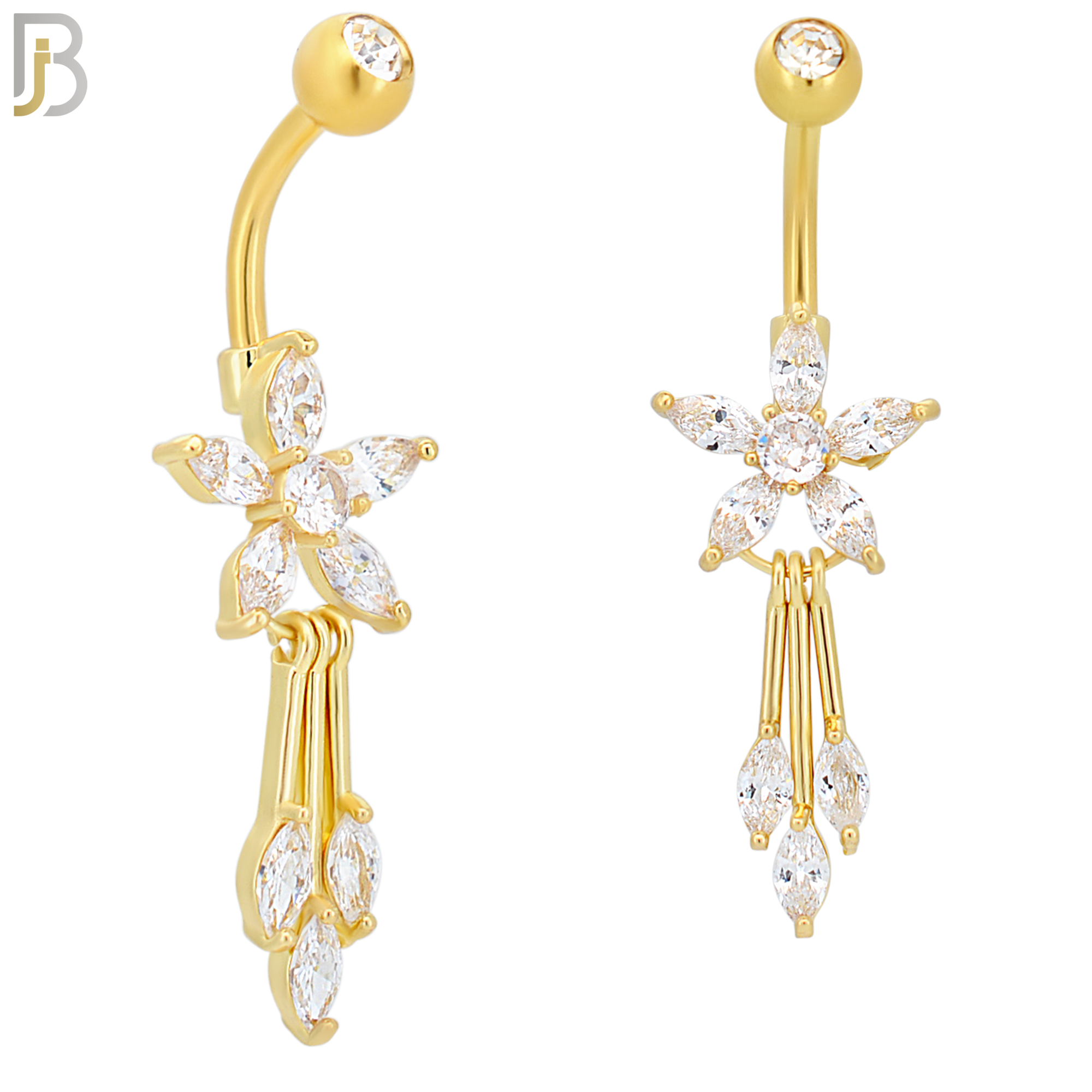 N056 - 316L Stainless Steel Dangling Flower Design Belly Ring with 5mm Screw Ball Top image 2