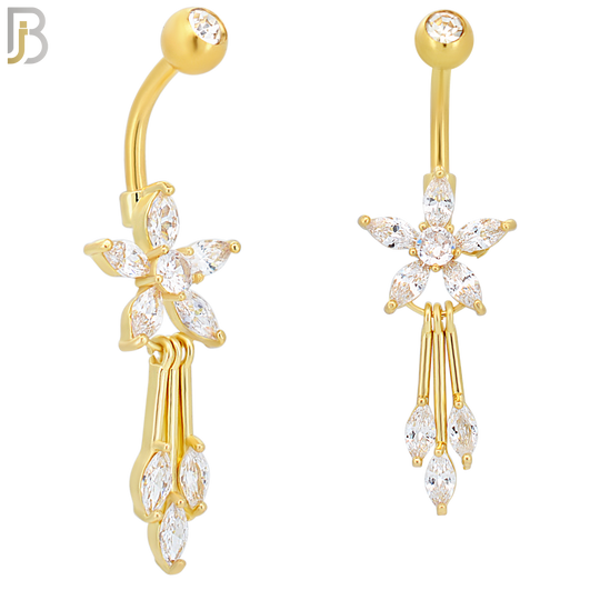 N056 - 316L Stainless Steel Dangling Flower Design Belly Ring with 5mm Screw Ball Top image 2