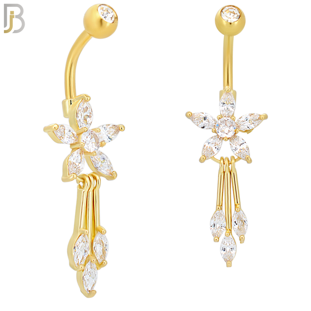 N056 - 316L Stainless Steel Dangling Flower Design Belly Ring with 5mm Screw Ball Top image 2