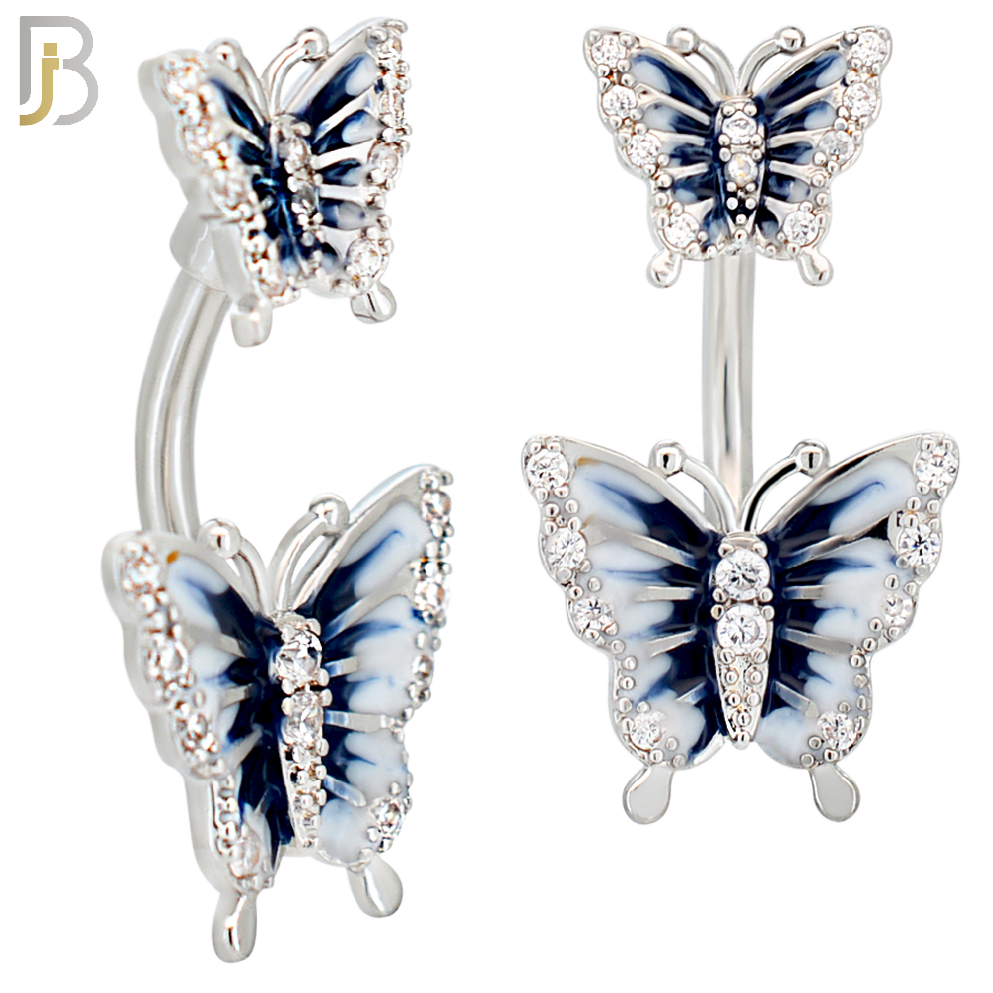 NB95 - 316L Stainless Steel Double Butterfly Banana Belly Ring image 0