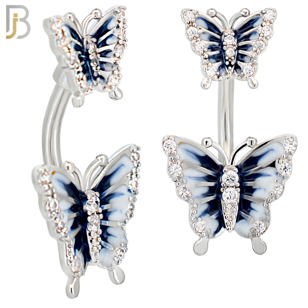 NB95 - 316L Stainless Steel Double Butterfly Banana Belly Ring image 0