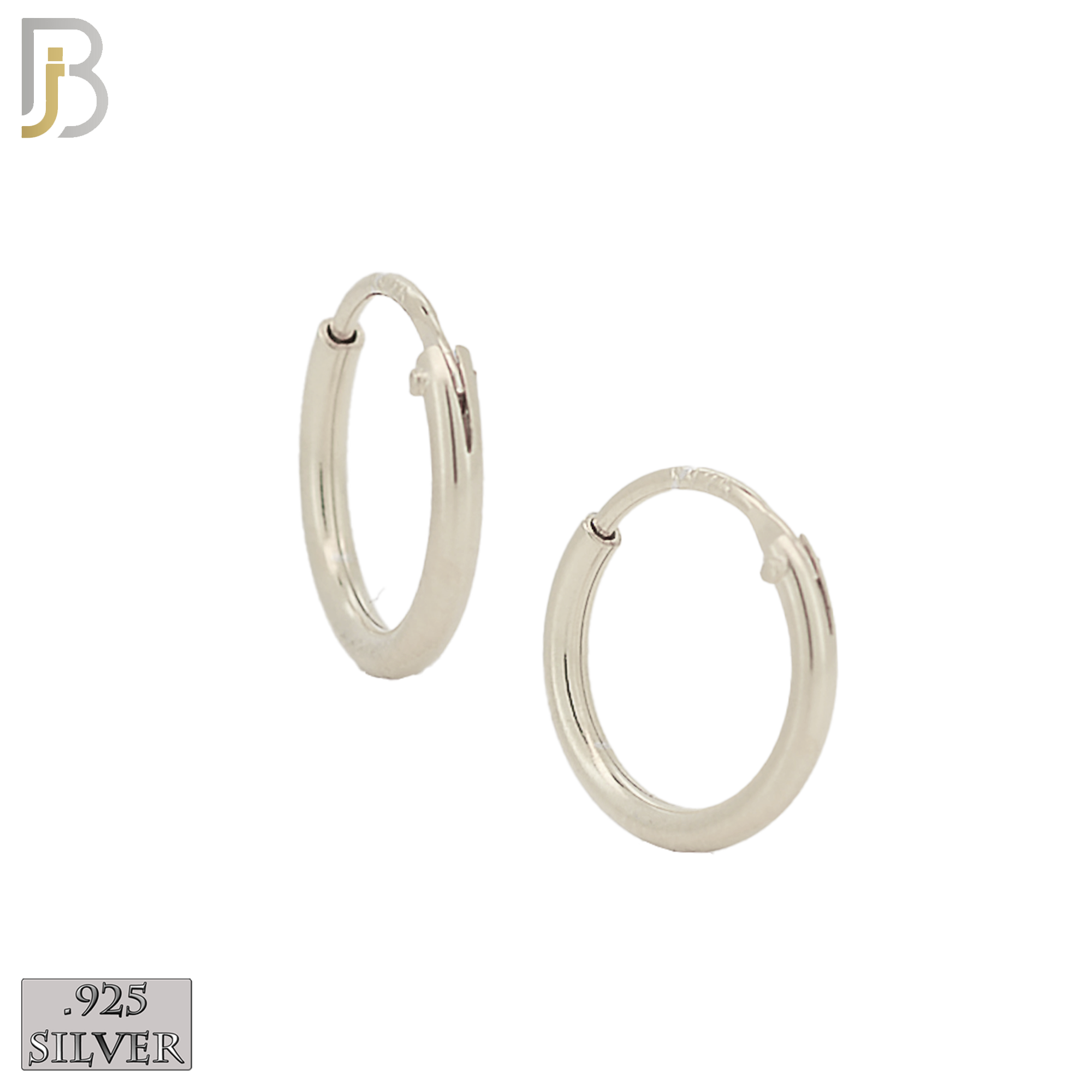 925-ES310S - .925 Sterling Silver Plain Hoop Earrings - 14mm image