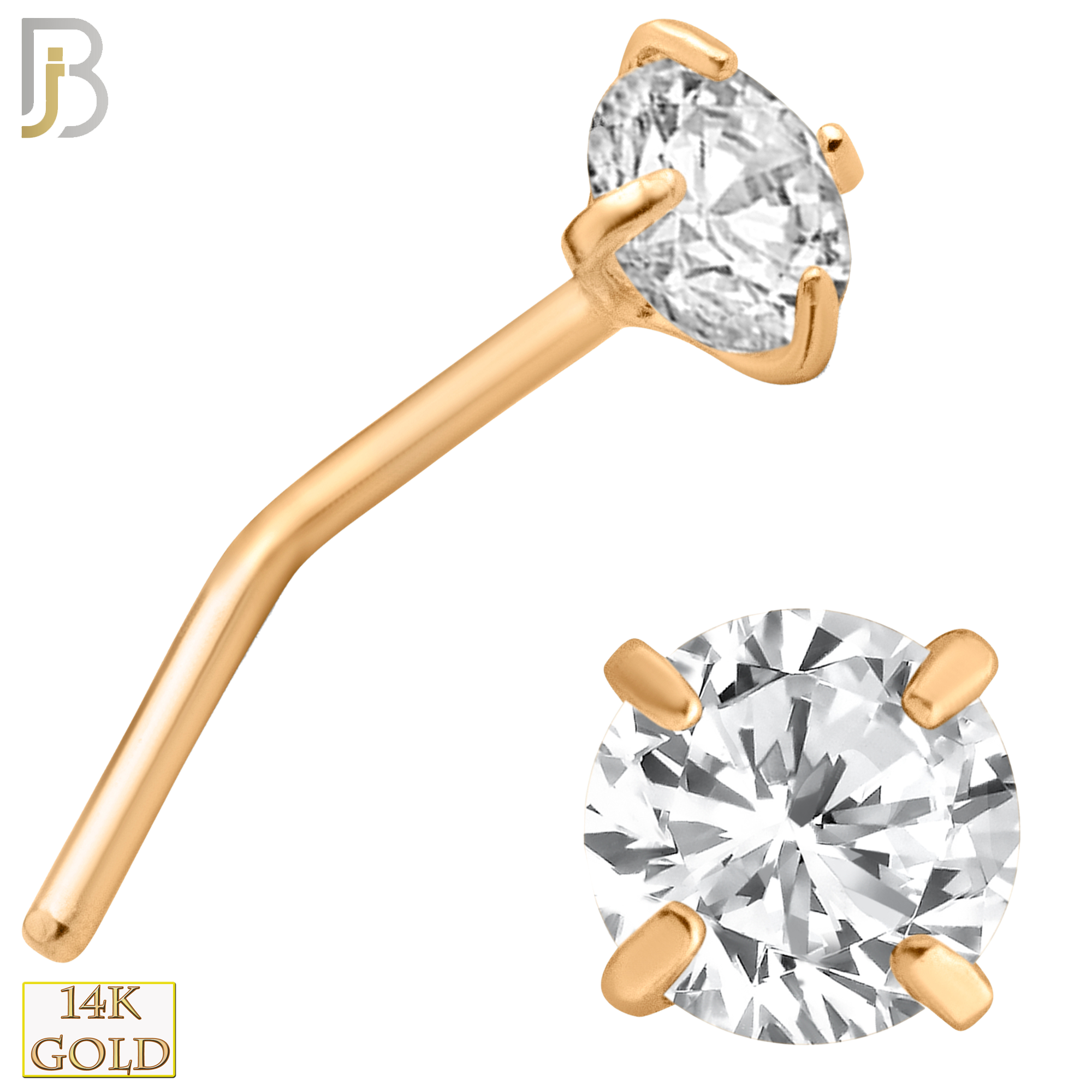 14-NR10CR-20 - 20g Thickness 14k Solid Rose Gold Prong Setting  Round Cubic Zircona L-Shape image 6