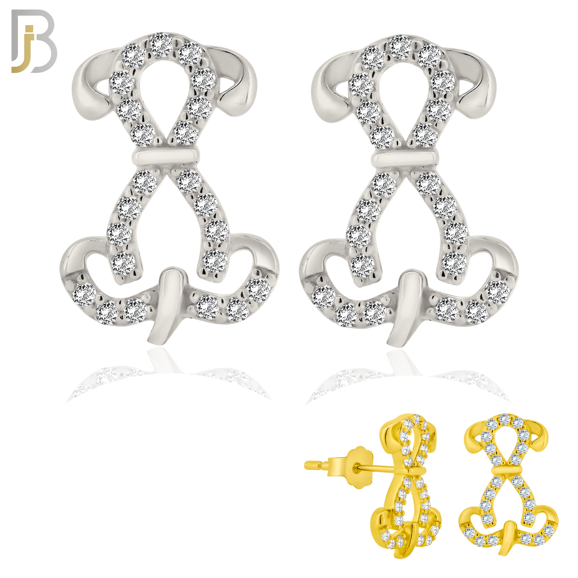 925-ES374 - .925 Sterling Silver CZ Studded Dog Stud Earrings image 0