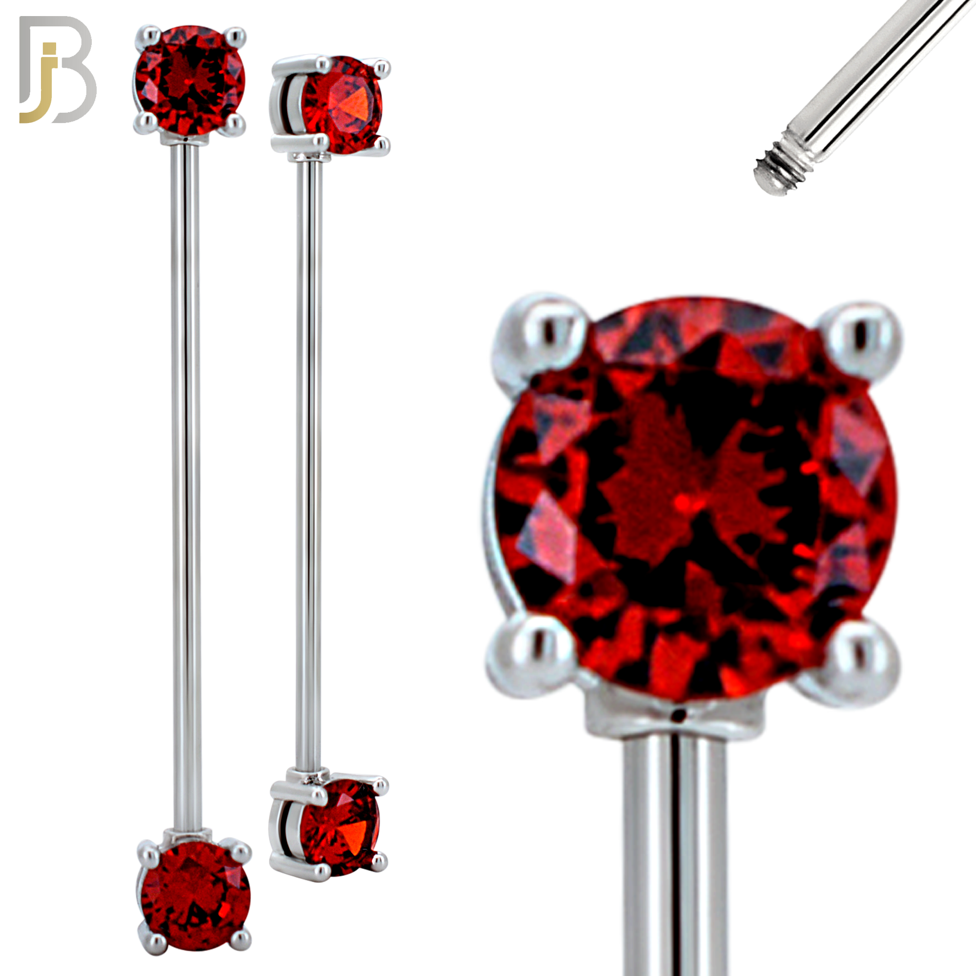 PK-BB37SM - 14g - 38mm - 6mm CZ - 316L Surgical Steel Industrial Barbell with CZ in Prong Setting External Threaded Pack of 16 image 4