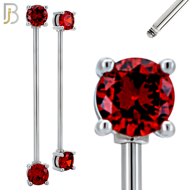 PK-BB37SM - 14g - 38mm - 6mm CZ - 316L Surgical Steel Industrial Barbell with CZ in Prong Setting External Threaded Pack of 16 image 4