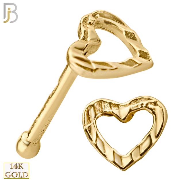 14-NR11 - 14k Solid Gold Tunnel Heart Nose Bone image 0