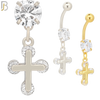 N035 - 316L Stainless Steel Dangling Cross with Zircon Design Belly Ring with 5mm Screw Ball image 0