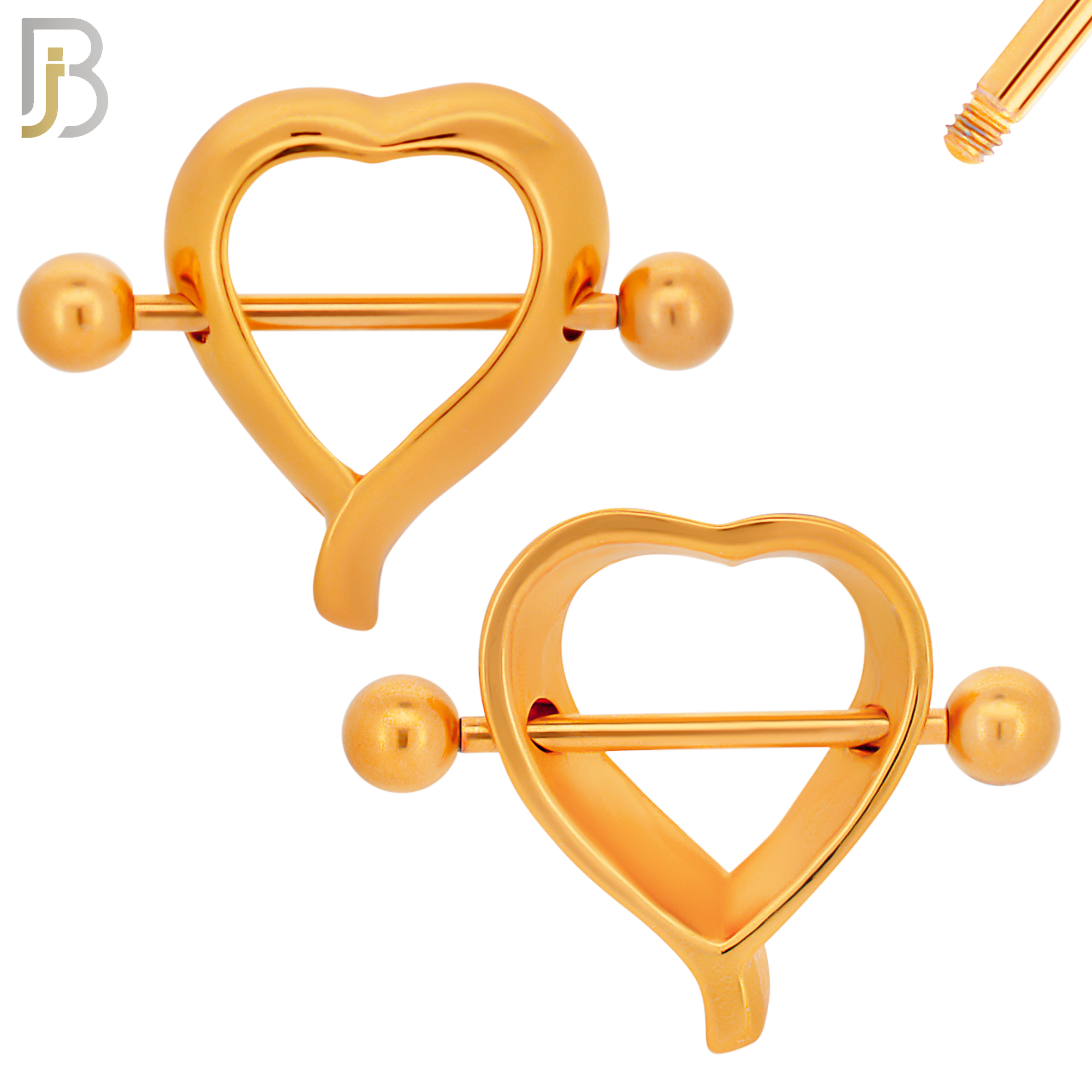 NP37 - 316L Surgical Steel Screw Shield Barbell with Alloy Heart Design Pair image 2