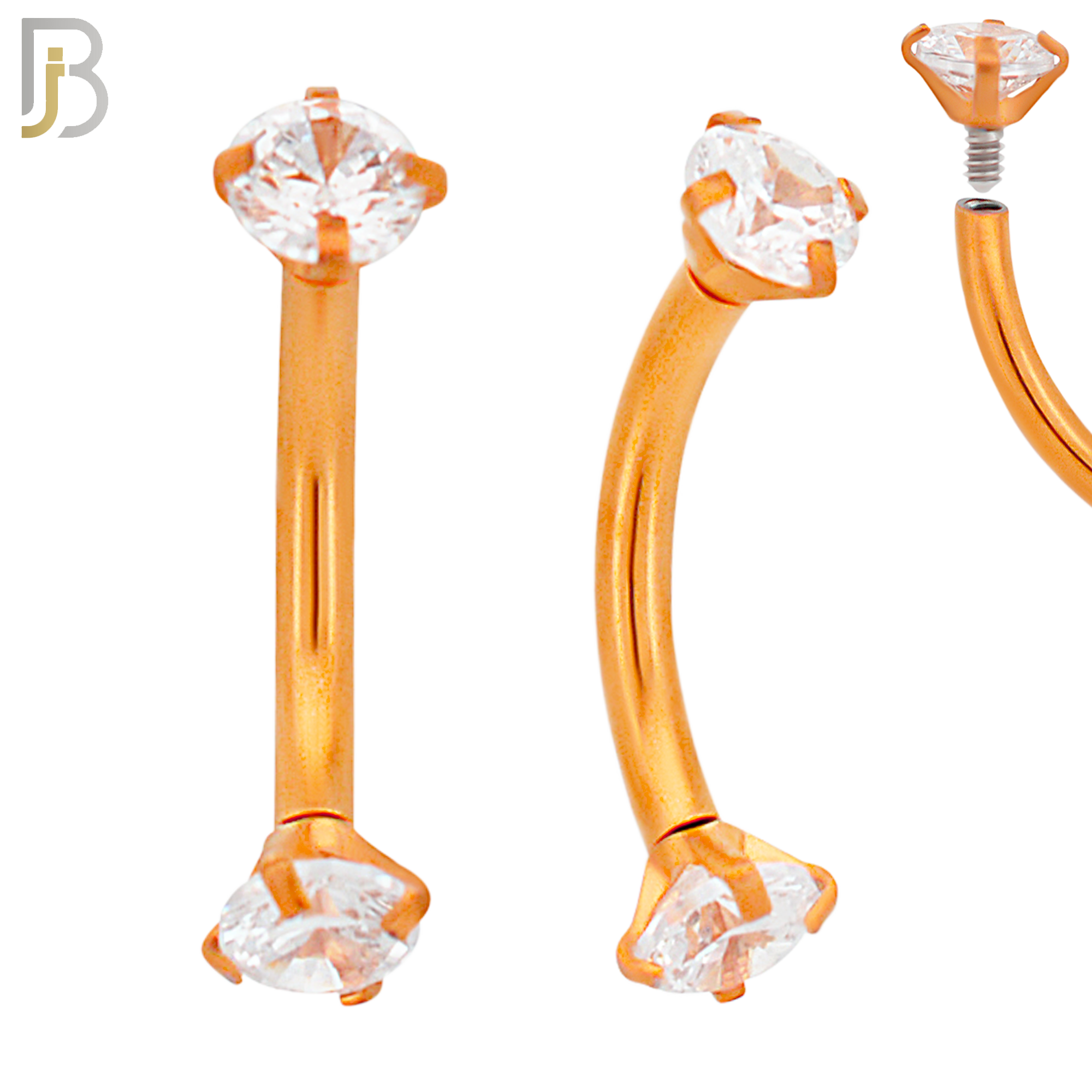 EC04RC - 316L Surgical Steel Rose Gold Plated Curved Prong Setting Zircon Internally Threaded (PACK OF 6) image