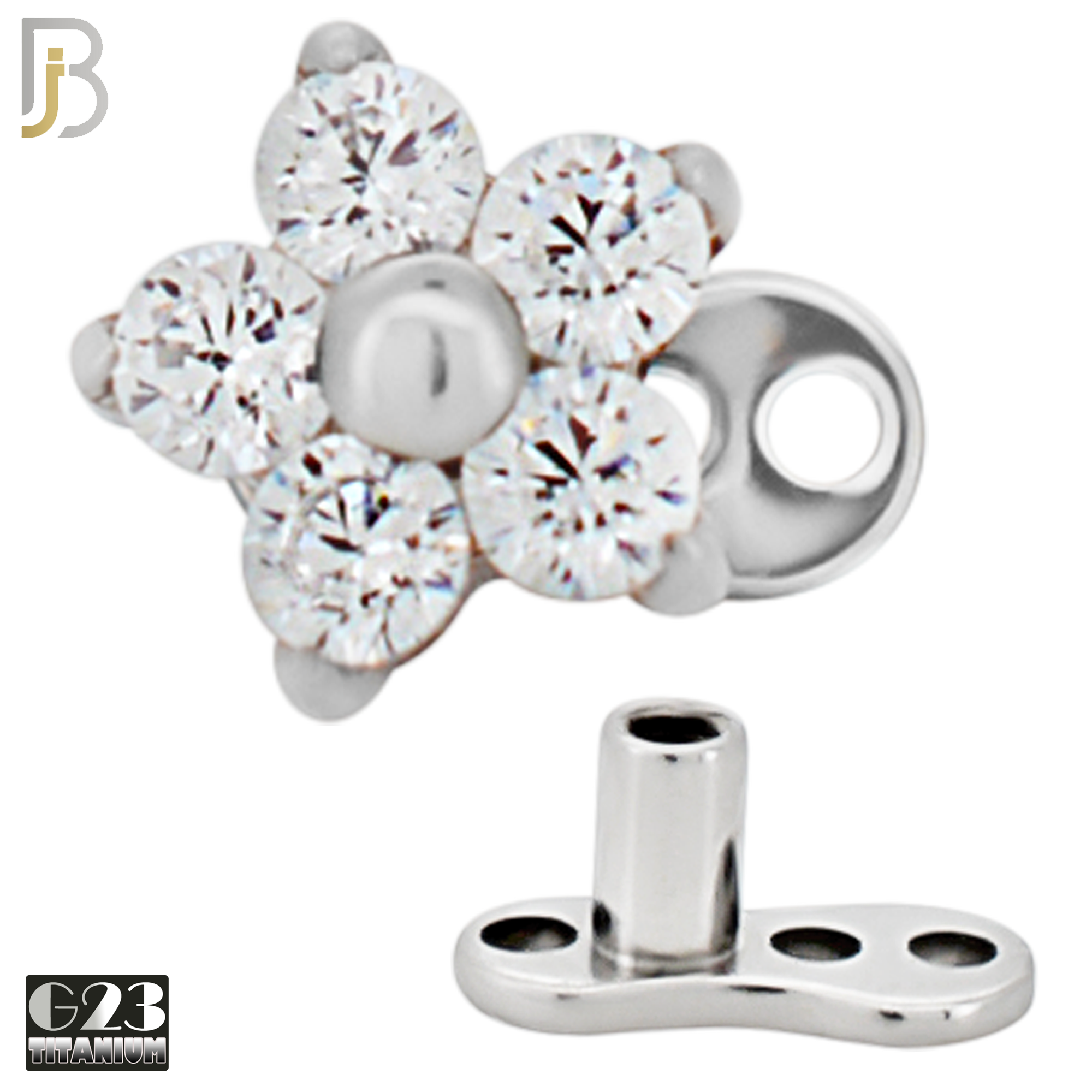 G23-DM23 - G23 Titanium Anchor with Surgical Steel Five Petal Flower Dermal Top image 2