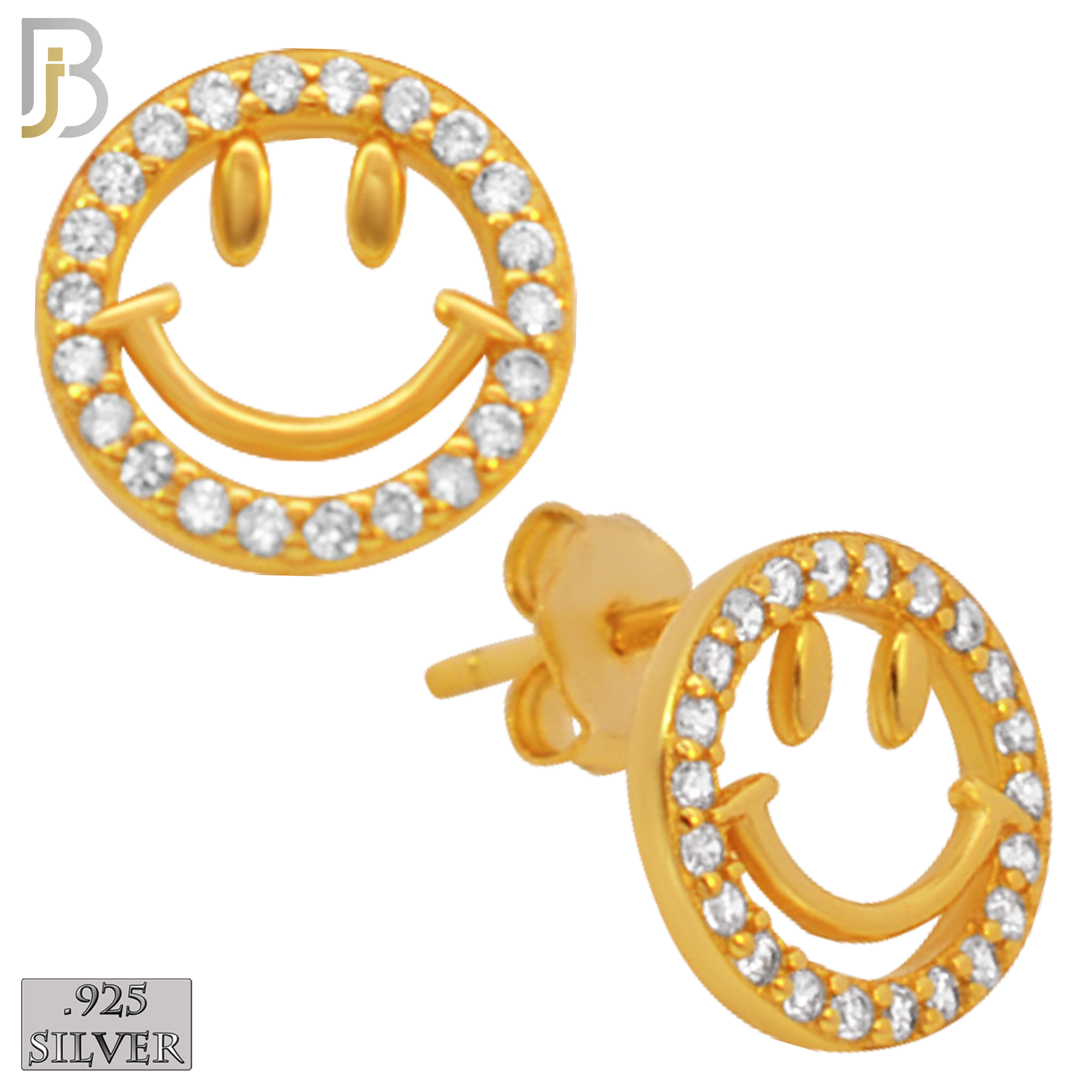 925-ES33 - .925 Sterling Silver 9mm Smile Round Zircon Earring Stud image 2