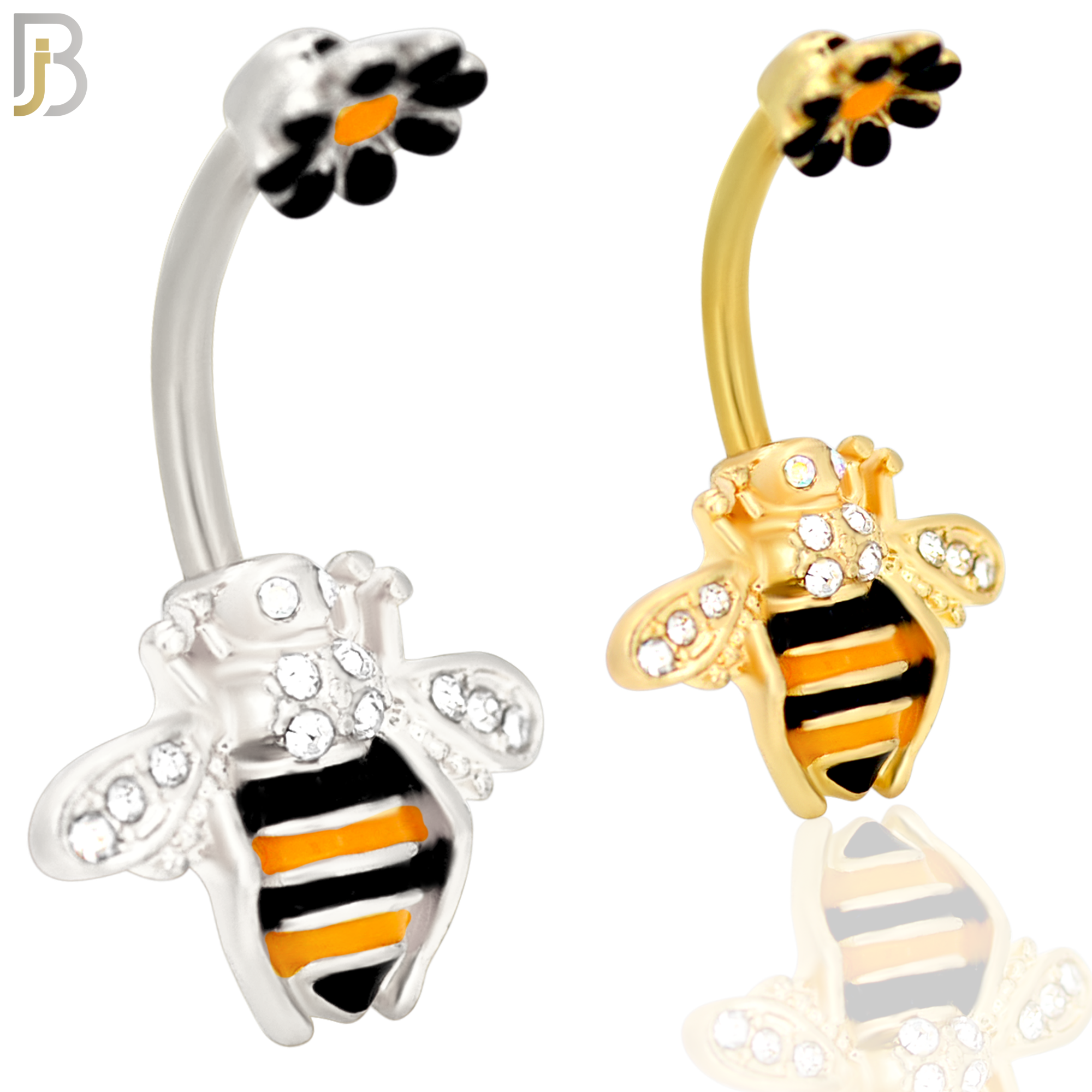 NB26 - 316L Stainless Steel Bee with Flower Top  Banana Belly Navel Ring image 0