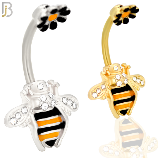 NB26 - 316L Stainless Steel Bee with Flower Top  Banana Belly Navel Ring image 0
