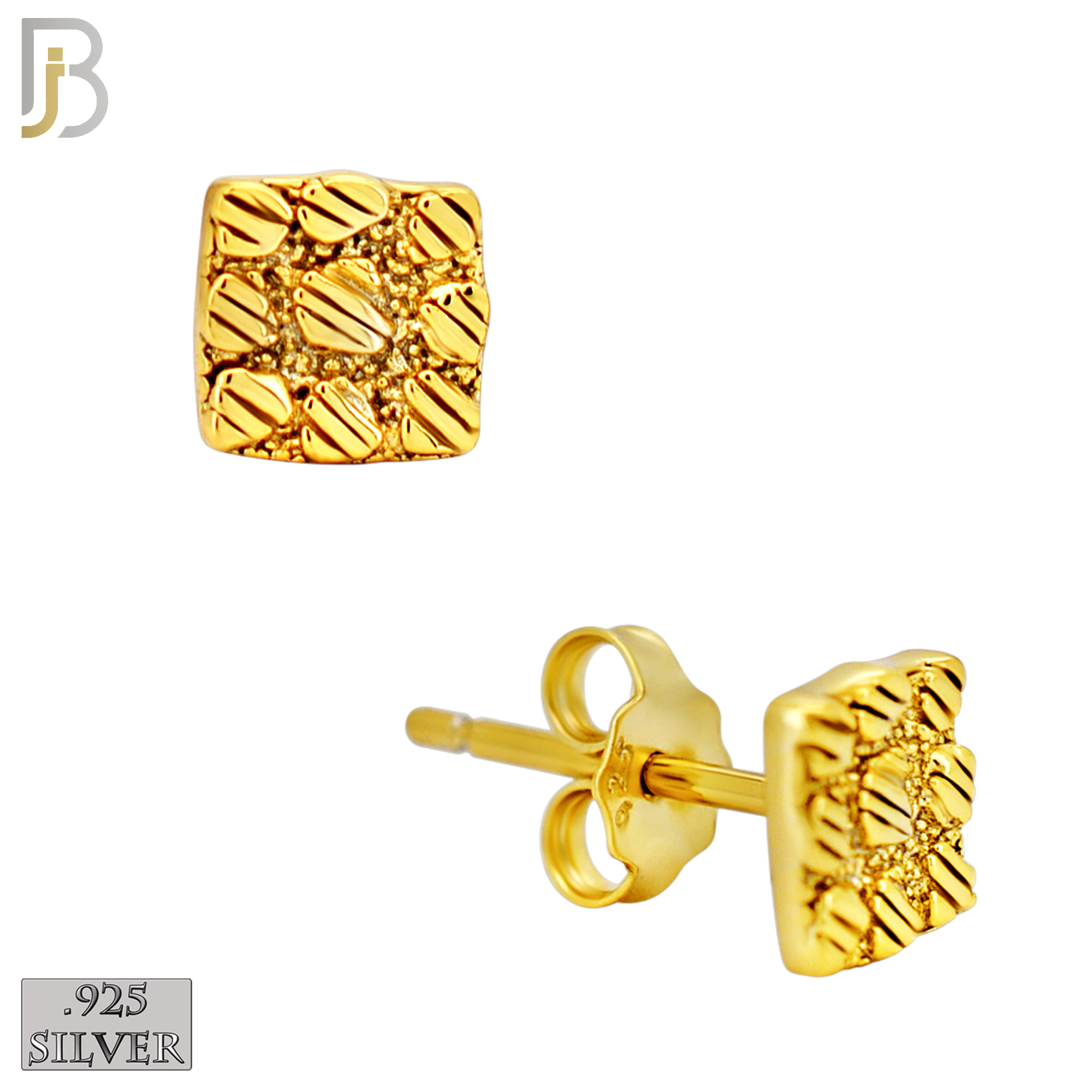 925-ES516 - 925 Sterling Silver Flat (Thin) Square Nugget Push Back Earrings image 1
